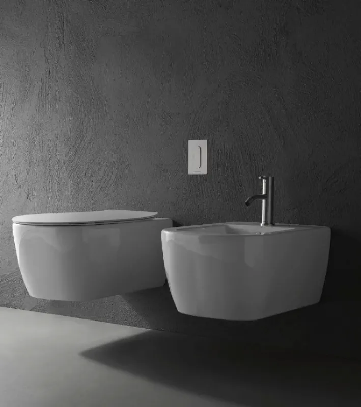 Antonio Lupi KOMODO,  závesné WC s odtokom v stene, s poklopom, 26X36X54 cm