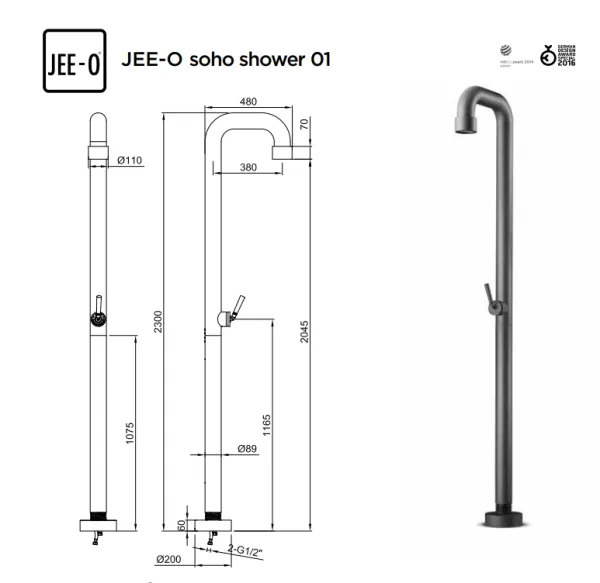 JEE-O SOHO sprchový stĺp s ručnou sprchou 700-6102, čierny
