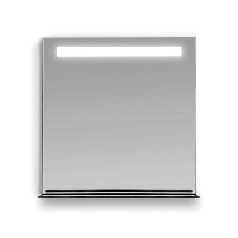 Lotosan BRETO, hranaté zrkadlo s LED osvetlením so vstavanou policou, čierne