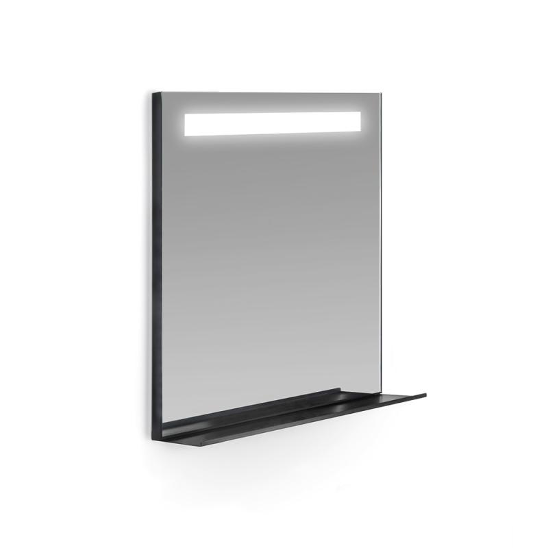 Lotosan BRETO, hranaté zrkadlo s LED osvetlením so vstavanou policou, čierne